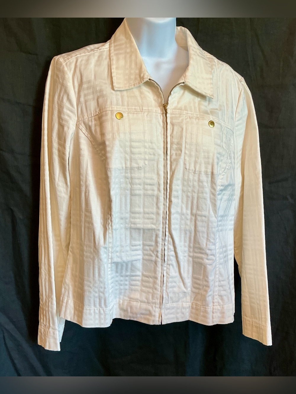 Christopher & Banks Cream Textured Zip Jacket